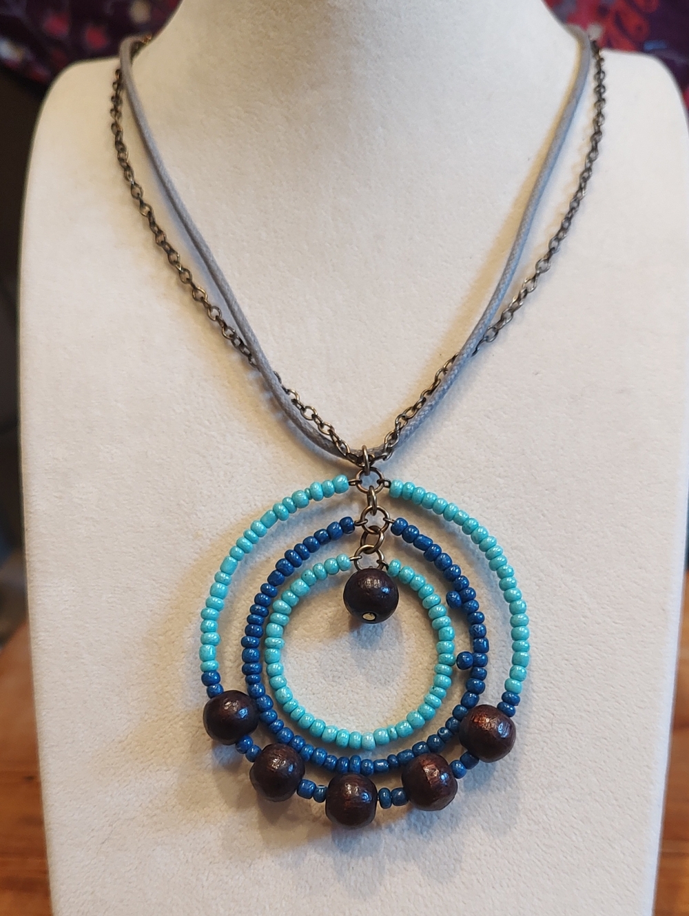 Nine West Vintage America Collection Blue Turquoise Beaded Pendant On Cord